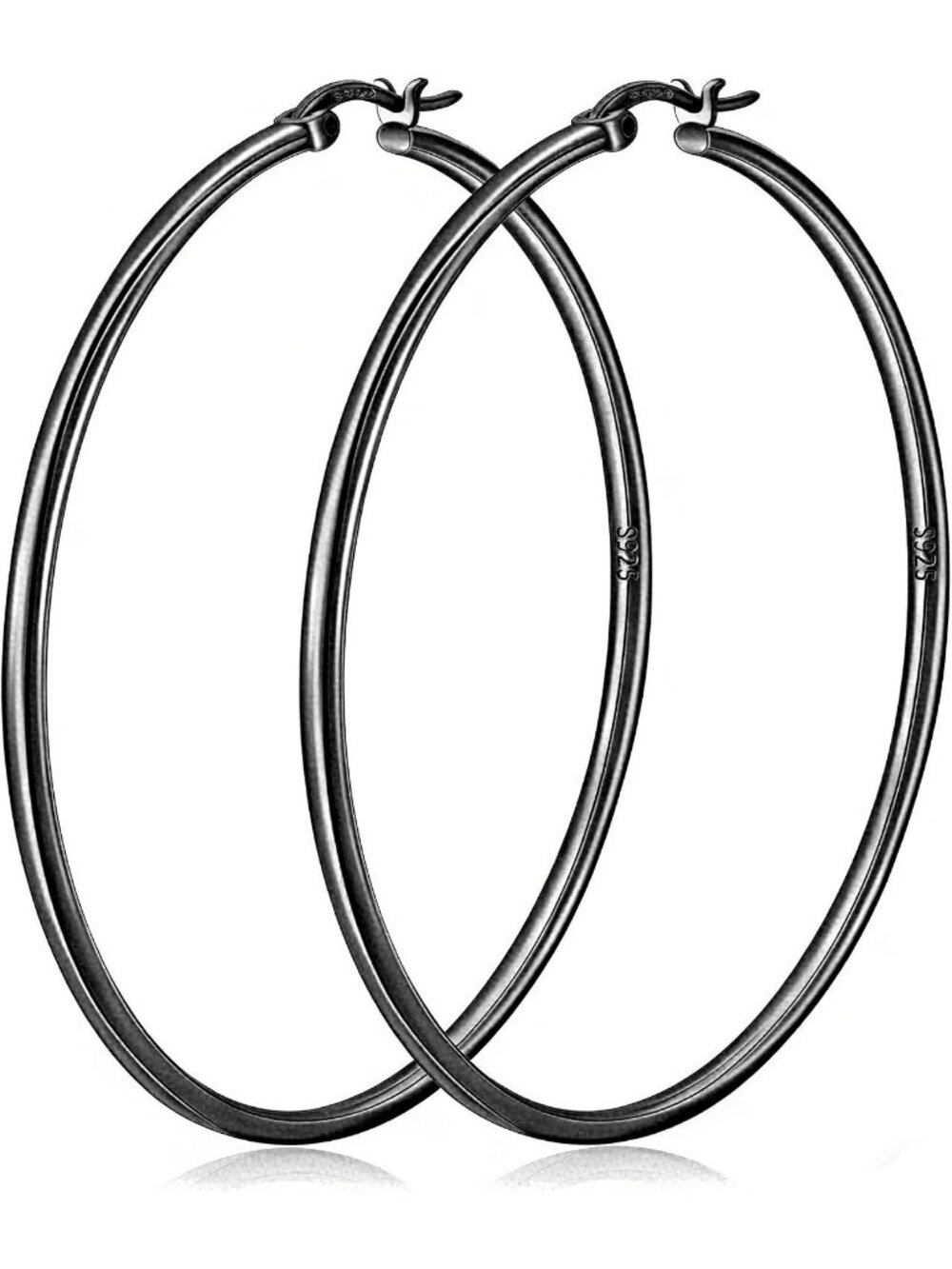 Women's Black-40mm Gold Plated Sterling Silver Hypoallergenic Big Hoop Earrings